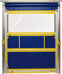 TMI, LLC - 8' Door Width x 8' Door Height PVC Solid with Vision Panel & Spring Loaded Manual (Style) Roll Up Dock Screen - Blue/Yellow/Clear - Exact Tooling