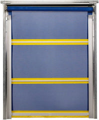 TMI, LLC - 12' Door Width x 12' Door Height PVC Mesh Bug Screen & In-Tube Motorized (Style) Roll Up Dock Screen - Blue/Yellow - Exact Tooling