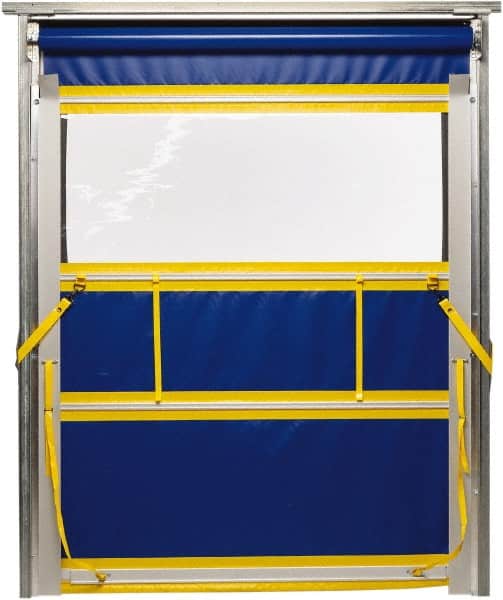 TMI, LLC - 6' Door Width x 8' Door Height PVC Solid with Vision Panel & Spring Loaded Manual (Style) Roll Up Dock Screen - Blue/Yellow/Clear - Exact Tooling