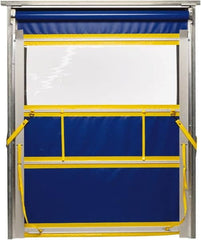 TMI, LLC - 6' Door Width x 8' Door Height PVC Solid with Vision Panel & Spring Loaded Manual (Style) Roll Up Dock Screen - Blue/Yellow/Clear - Exact Tooling
