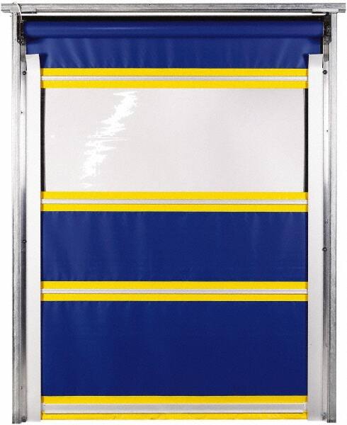 TMI, LLC - 8' Door Width x 10' Door Height PVC Solid with Vision Panel & In-Tube Motorized (Style) Roll Up Dock Screen - Blue/Yellow/Clear - Exact Tooling