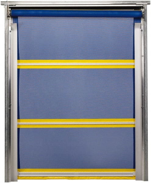 TMI, LLC - 8' Door Width x 10' Door Height PVC Mesh Bug Screen & In-Tube Motorized (Style) Roll Up Dock Screen - Blue/Yellow - Exact Tooling