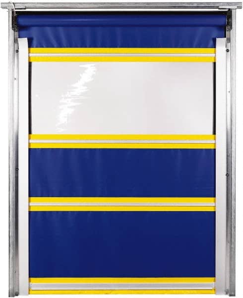 TMI, LLC - 10' Door Width x 12' Door Height PVC Solid with Vision Panel & In-Tube Motorized (Style) Roll Up Dock Screen - Blue/Yellow/Clear - Exact Tooling