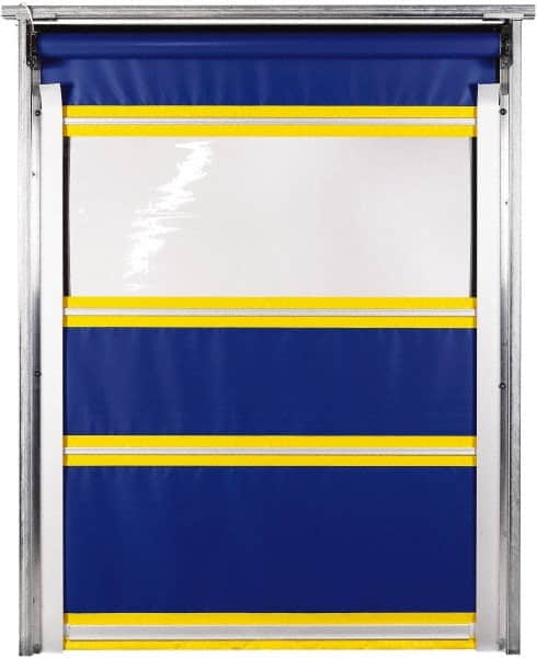 TMI, LLC - 10' Door Width x 10' Door Height PVC Solid with Vision Panel & In-Tube Motorized (Style) Roll Up Dock Screen - Blue/Yellow/Clear - Exact Tooling
