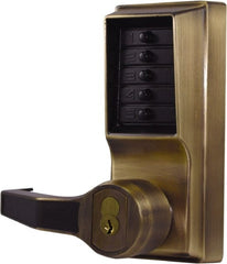 Kaba Access - Pushbutton Lock with Interchangeable Core Lever Lockset for 1-3/8 to 2-1/4" Thick Doors - 2-3/4" Back Set, 6 or 7 Pin Length Best & Compatible (Core Not Included) Cylinder, Antique Brass Finish - Exact Tooling