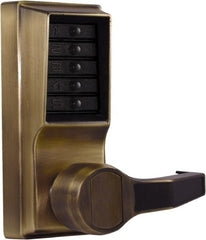 Kaba Access - Pushbutton Lock Lever Lockset for 1-3/8 to 2-1/4" Thick Doors - 2-3/4" Back Set, Nonkey Override Cylinder, Antique Brass Finish - Exact Tooling