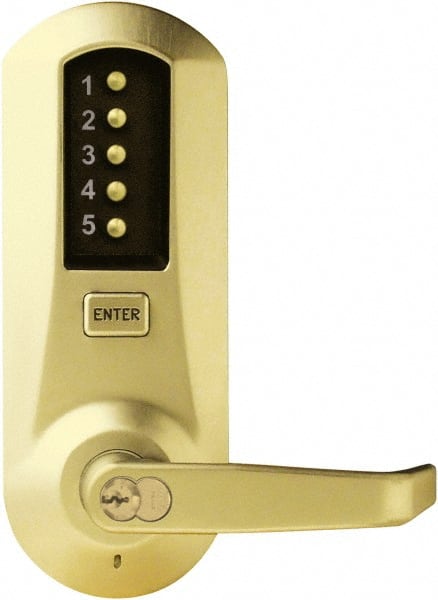 Kaba Access - Pushbutton Lock with Interchangeable Core Lever Lockset for 1-3/8 to 2-1/4" Thick Doors - 2-3/4" Back Set, 6 or 7 Pin Length Best & Compatible (Core Not Included) Cylinder, Satin Brass Finish - Exact Tooling