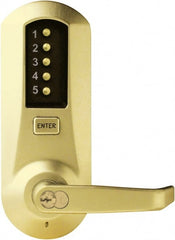Kaba Access - Pushbutton Lock with Interchangeable Core Lever Lockset for 1-3/8 to 2-1/4" Thick Doors - 2-3/4" Back Set, 6 or 7 Pin Length Best & Compatible (Core Not Included) Cylinder, Satin Brass Finish - Exact Tooling