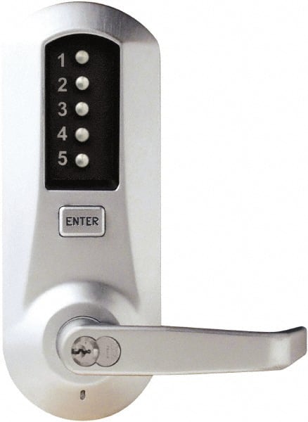 Kaba Access - Combination Entry Lever Lockset with Key Override - 2-3/4" Back Set, No Cylinder, Zamak3, Satin Chrome Finish - Exact Tooling