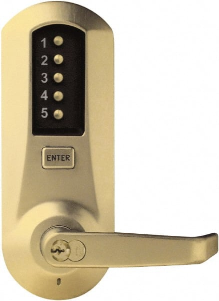 Kaba Access - Pushbutton Lock with Interchangeable Core Lever Lockset for 1-3/4 to 2-1/4" Thick Doors - 2-3/4" Back Set, 6 or 7 Pin Length Best & Compatible (Core Not Included) Cylinder, Satin Brass Finish - Exact Tooling