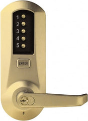 Kaba Access - Pushbutton Lock with Interchangeable Core Lever Lockset for 1-3/4 to 2-1/4" Thick Doors - 2-3/4" Back Set, 6 or 7 Pin Length Best & Compatible (Core Not Included) Cylinder, Satin Brass Finish - Exact Tooling