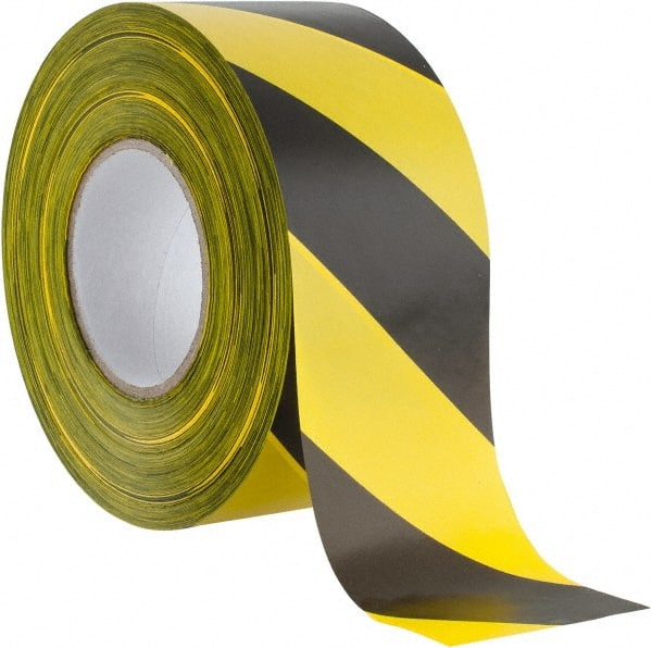 PRO-SAFE - 1000 Ft. Long x 3 Inch Wide Roll, Polyethylene, Black and Yellow, Barricade and Flagging Tape - Exact Tooling