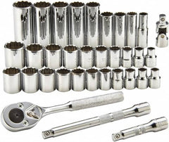 Proto - 34 Piece 3/8" Drive Standard Deep Socket Set - 12 Points, 7/8 to 7/8", 8 to 19mm, Inch/Metric Measurement Standard - Exact Tooling