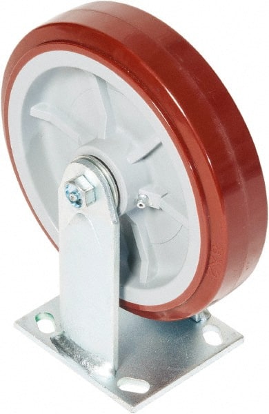Greenlee - 8" Diam x 2" Wide x 9-1/2" OAH Top Plate Mount Rigid Caster - Polyurethane over Polyolefin, 900 Lb Capacity, 2-3/4 x 3-1/2" Plate - Exact Tooling