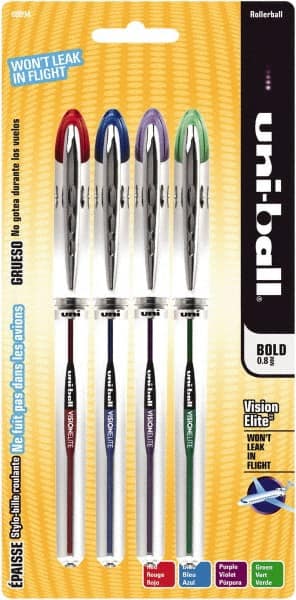 Uni-Ball - Roller Ball 0.8mm Stick Pen - Blue, Green, Purple & Red - Exact Tooling