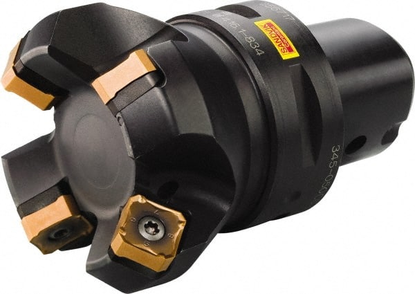 Sandvik Coromant - 50mm Cut Diam, 63mm Arbor Hole, 6mm Max Depth of Cut, 45° Indexable Chamfer & Angle Face Mill - 5 Inserts, 345R-13T5 Insert, Right Hand Cut, Through Coolant, Series CoroMill 345 - Exact Tooling