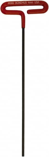 Bondhus - 4mm Hex, T-Handle Cushion Grip, Hex Key - 246mm OAL, Metric System of Measurement - Exact Tooling