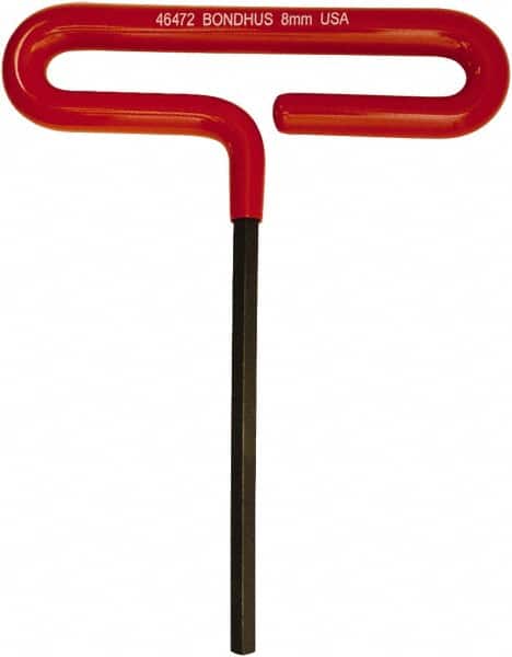Bondhus - 8mm Hex, T-Handle Cushion Grip, Hex Key - 187mm OAL, Metric System of Measurement - Exact Tooling
