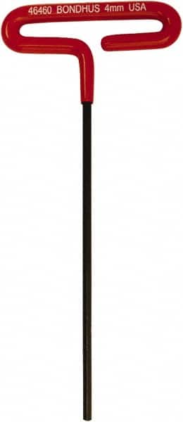 Bondhus - 4mm Hex, T-Handle Cushion Grip, Hex Key - 170mm OAL, Metric System of Measurement - Exact Tooling