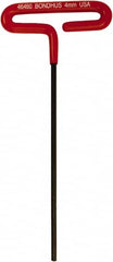 Bondhus - 4mm Hex, T-Handle Cushion Grip, Hex Key - 170mm OAL, Metric System of Measurement - Exact Tooling