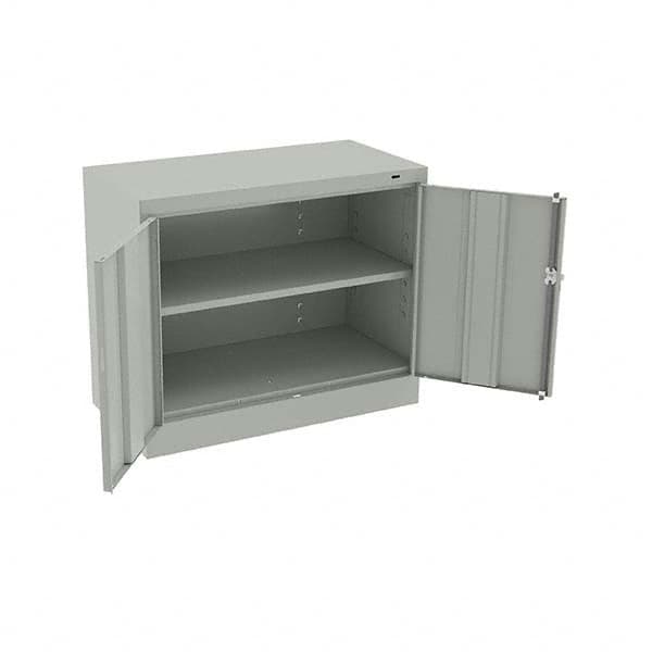 Tennsco - 2 Shelf Locking Storage Cabinet - Steel, 36" Wide x 18" Deep x 30" High, Light Gray - Exact Tooling