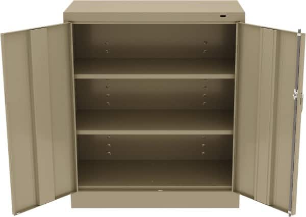 Tennsco - 3 Shelf Locking Storage Cabinet - Steel, 36" Wide x 18" Deep x 42" High, Sand - Exact Tooling