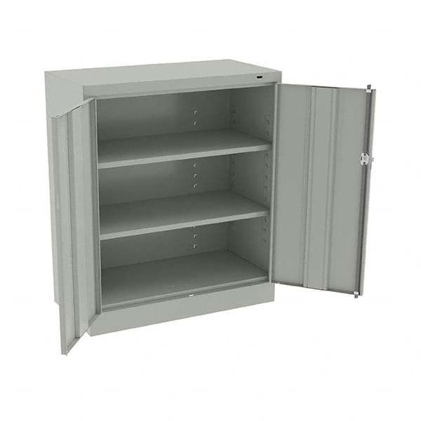 Tennsco - 3 Shelf Locking Storage Cabinet - Steel, 36" Wide x 18" Deep x 42" High, Light Gray - Exact Tooling
