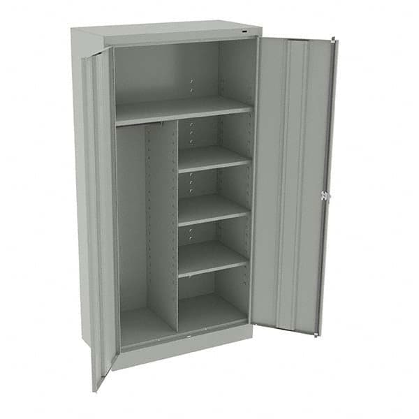 Tennsco - 6 Shelf Combination Storage Cabinet - Steel, 36" Wide x 18" Deep x 72" High, Light Gray - Exact Tooling