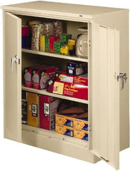 Tennsco - 3 Shelf Locking Storage Cabinet - Steel, 36" Wide x 18" Deep x 42" High, Light Gray - Exact Tooling