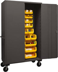 Durham - 42 Bin Mobile Storage Cabinet - Steel, 48" Wide x 24" Deep x 80" High, Yellow - Exact Tooling