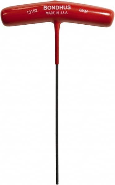 Bondhus - 2mm Hex, T-Handle Cushion Grip, Hex Key - 5-29/32" OAL, Protanium High Torque Steel, Metric System of Measurement - Exact Tooling