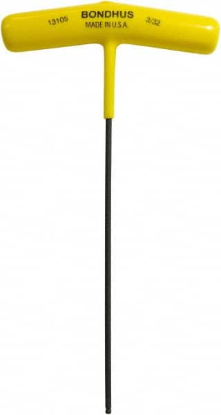 Bondhus - 3/32" Hex, T-Handle Cushion Grip, Ball End Hex Key - 6-7/64" OAL, Protanium High Torque Steel, Inch System of Measurement - Exact Tooling