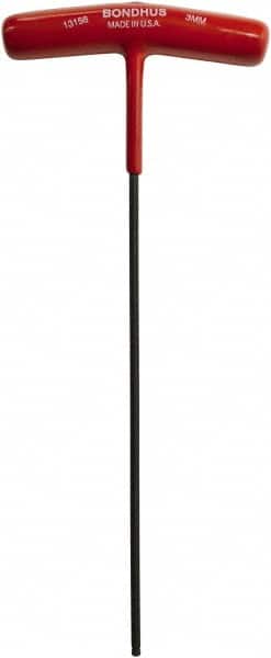 Bondhus - 3mm Hex, T-Handle Cushion Grip, Ball End Hex Key - 196mm OAL, Protanium High Torque Steel, Metric System of Measurement - Exact Tooling