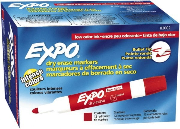 Expo - Red Low Odor Bullet Tip 12 Pack Dry Erase Markers - For Use with Dry Erase Marker Boards - Exact Tooling