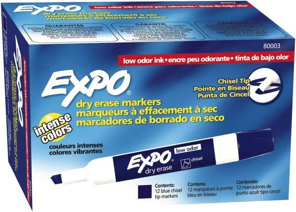Expo - Blue Low Odor Chisel Tip 12 Pack Dry Erase Markers - For Use with Dry Erase Marker Boards - Exact Tooling