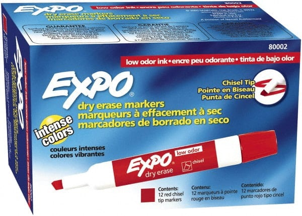 Expo - Red Low Odor Chisel Tip 12 Pack Dry Erase Markers - For Use with Dry Erase Marker Boards - Exact Tooling