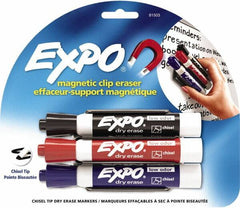 Expo - Chisel Tip 3 Pack with Dry Eraser - Includes Black, Red & Purple & Eraser, For Use with Dry Erase Marker Boards - Exact Tooling