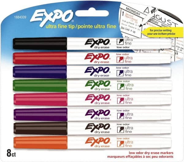 Expo - Black, Blue, Brown, Green, Orange, Pink, Purple & Red Low Odor Ultra Fine Tip 8 Pack Dry Erase Markers - For Use with Dry Erase Marker Boards - Exact Tooling
