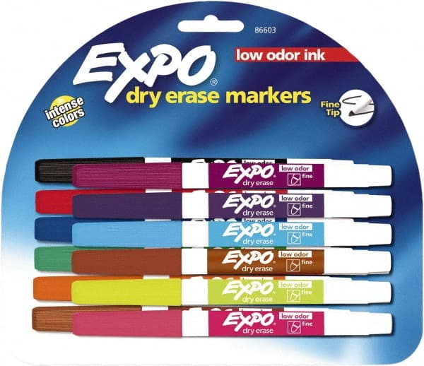 Expo - Aqua, Black, Blue, Brown, Green, Lime, Orange, Pink, Plum, Pumpkin, Purple & Red Low Odor Fine Tip Dry Erase Markers - For Use with Dry Erase Marker Boards - Exact Tooling