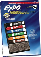 Expo - Black, Blue, Brown, Green, Orange, & Red Low Odor Chisel Tip Markers 6 Pack Dry Erase Markers - Includes Eraser & Organizer, For Use with Dry Erase Marker Boards - Exact Tooling