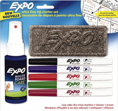 Expo - Black, Blue, Red, Green & Plum Low Odor Ultra Fine Tip 4 Pack Dry Erase Markers - Includes 2 oz Cleaning Fluid & Eraser, For Use with Dry Erase Marker Boards - Exact Tooling