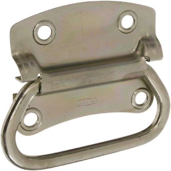National Mfg. - 3-1/2" Wide Plate x 2-39/50" High Plate, 2-3/4" Bail ID, #0, Steel Chest Handle - #6 Screw, 4.23" Wide x 3.53" High, 0.28" Mounting Hole Diam, Zinc Plated, 4 Holes - Exact Tooling