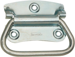 National Mfg. - 2-3/4" Wide Plate x 2" High Plate, 2" Bail ID, #0, Steel Chest Handle - #6 Screw, 3.35" Wide x 2.74" High, 0.165" Mounting Hole Diam, Zinc Plated, 4 Holes - Exact Tooling