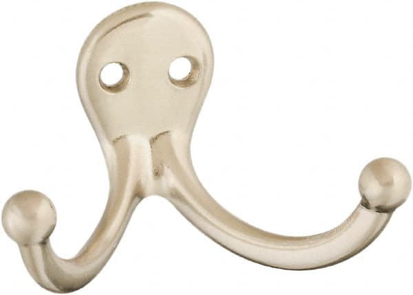 National Mfg. - 2" Wide x 1" High x 0.11" Thick, Double Prong Robe Hook - 1-3/4" Projection, Satin Nickel - Exact Tooling