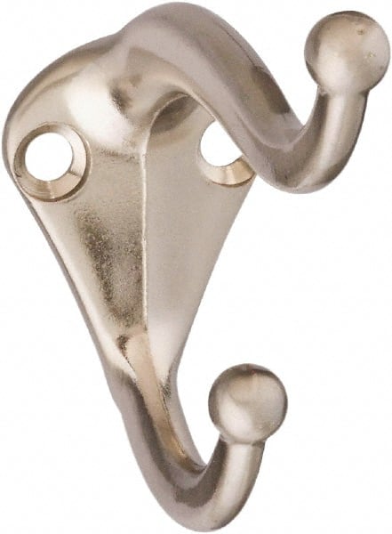 National Mfg. - 1" Wide x 2" High x 0.11" Thick, Double Coat & Hat Hook - 2-3/4" Projection, Satin Nickel - Exact Tooling