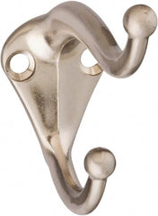 National Mfg. - 1" Wide x 2" High x 0.11" Thick, Double Coat & Hat Hook - 2-3/4" Projection, Satin Nickel - Exact Tooling