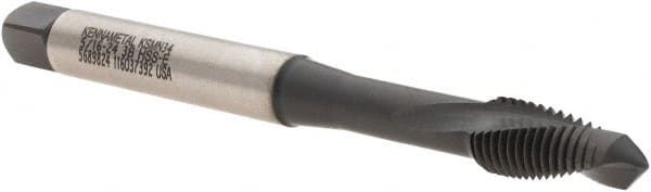Kennametal - 5/16-24 UNF, 2 Flute, TiN/CrC/C Finish, Vanadium High Speed Steel Spiral Point Tap - Plug Chamfer, Right Hand Thread, 90mm OAL, 0.59" Thread Length, 8.08mm Shank Diam, 3B Class of Fit, Series T672 - Exact Tooling