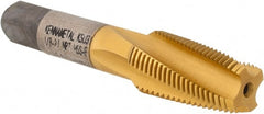 Kennametal - 1/8-27 NPT, 15° Helix, 4 Flutes, 2-1/2 - 3-1/2 Chamfer, TiN Finish, High Speed Steel, Spiral Flute Pipe Tap - Right Hand Flute, 5/16" Shank Diam, 3/4" Thread Length, 0.3120" Projection, Series T854 - Exact Tooling