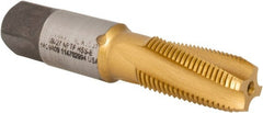 Kennametal - 1/8-27 NPTF, 15° Helix, 4 Flutes, 2-1/2 - 3-1/2 Chamfer, TiN Finish, High Speed Steel, Spiral Flute Pipe Tap - Right Hand Flute, 3/4" Thread Length, 0.3120" Projection, Series T854 - Exact Tooling