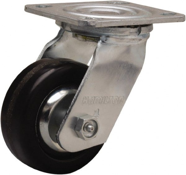 Hamilton - 4" Diam x 1-1/2" Wide x 5-5/8" OAH Top Plate Mount Swivel Caster - Phenolic, 600 Lb Capacity, Straight Roller Bearing, 4 x 4-1/2" Plate - Exact Tooling